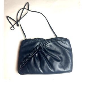 VTG Morris Moskowitz Navy Leather Ruffle Bag